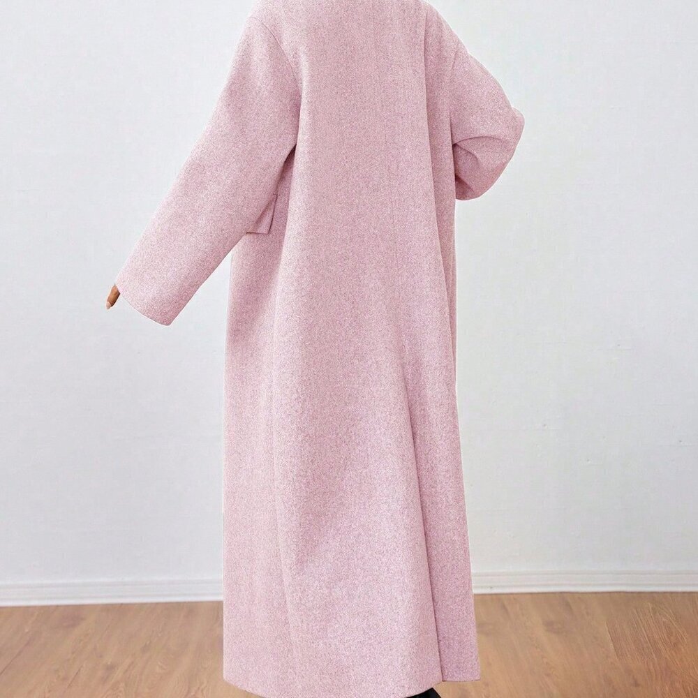 Baby Pink Casual Women's Lapel Long Coat - Picture 3 of 6